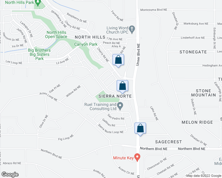 map of restaurants, bars, coffee shops, grocery stores, and more near 1340 Penasco Road Northeast in Rio Rancho