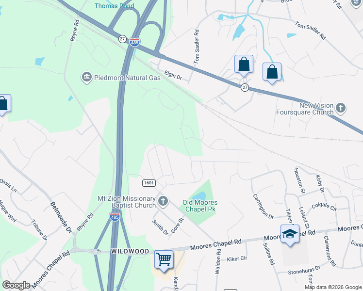 map of restaurants, bars, coffee shops, grocery stores, and more near 8501 Deerwood Road in Charlotte