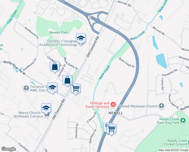 map of restaurants, bars, coffee shops, grocery stores, and more near 8408 University East Drive in Charlotte