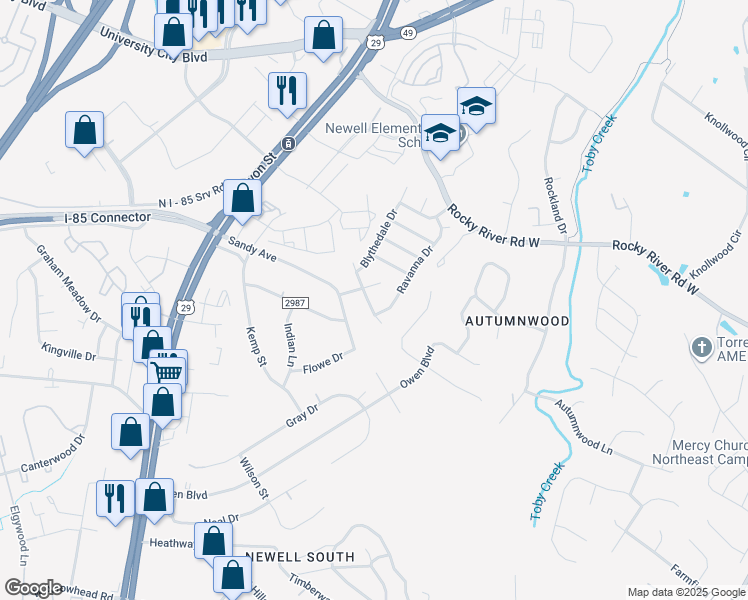 map of restaurants, bars, coffee shops, grocery stores, and more near 6644 Pattonsburg Drive in Charlotte
