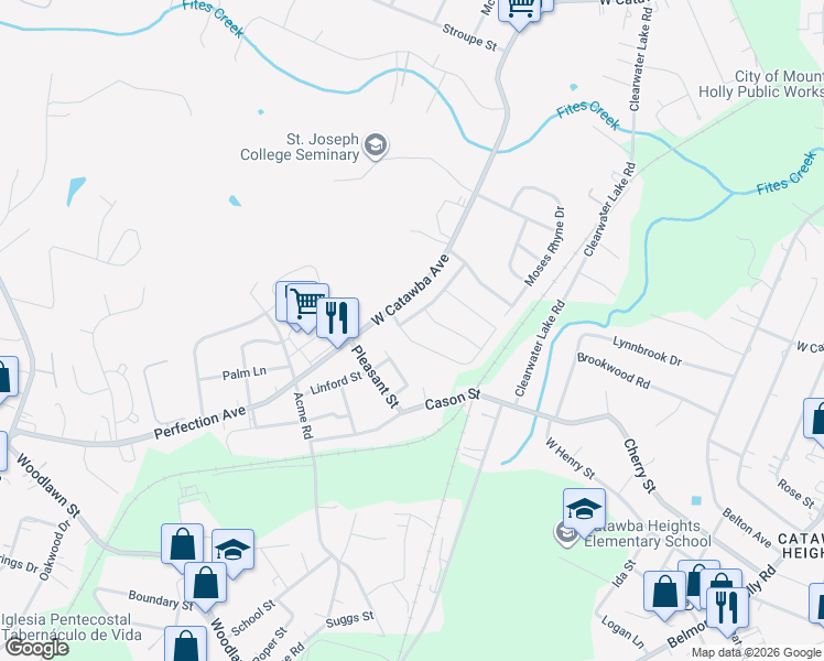 map of restaurants, bars, coffee shops, grocery stores, and more near 416 Moses Rhyne Drive in Mount Holly