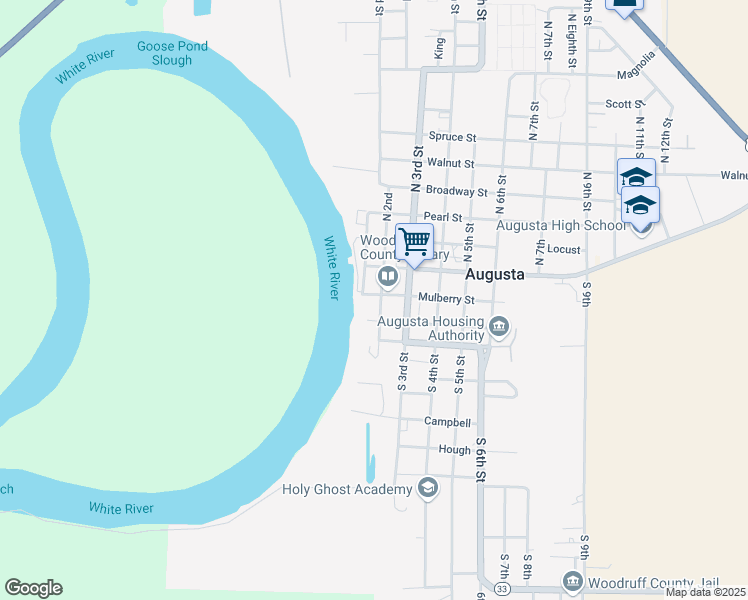 map of restaurants, bars, coffee shops, grocery stores, and more near 300 South 2nd Street in Augusta