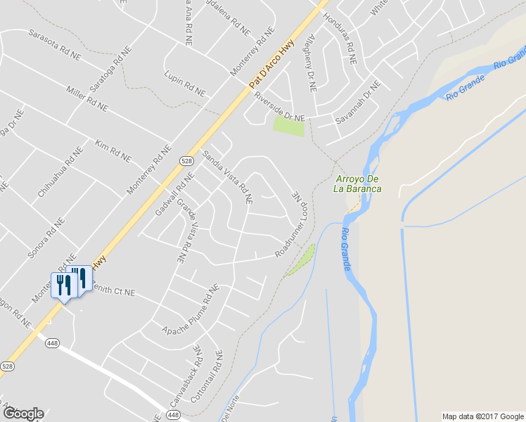 map of restaurants, bars, coffee shops, grocery stores, and more near 6509 Quail Run Road Northeast in Rio Rancho