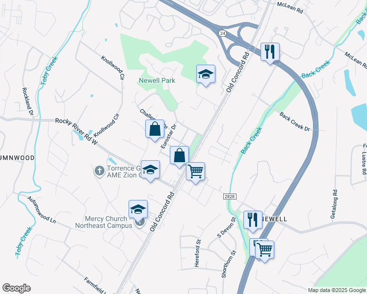 map of restaurants, bars, coffee shops, grocery stores, and more near 1230 Rocket Lane in Charlotte