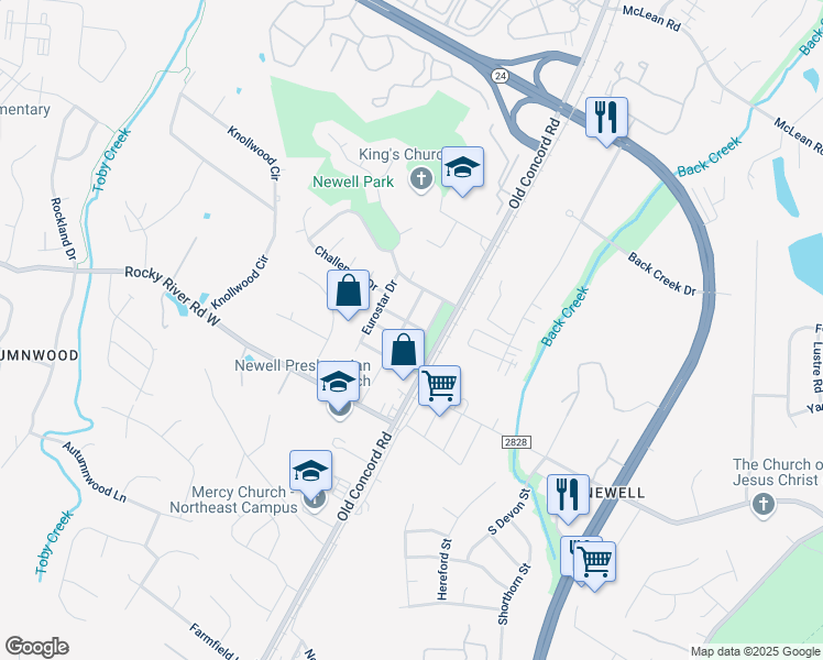 map of restaurants, bars, coffee shops, grocery stores, and more near 8238 Shinkansen Drive in Charlotte