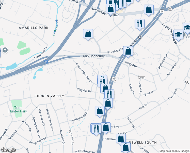 map of restaurants, bars, coffee shops, grocery stores, and more near 229 Orchard Trace Lane in Charlotte