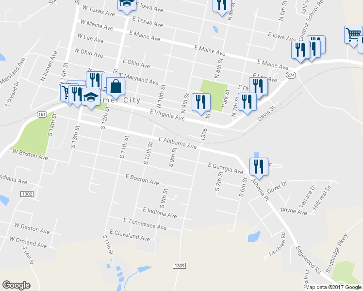 map of restaurants, bars, coffee shops, grocery stores, and more near 404 East Alabama Avenue in Bessemer City