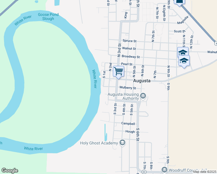 map of restaurants, bars, coffee shops, grocery stores, and more near 300 South 2nd Street in Augusta