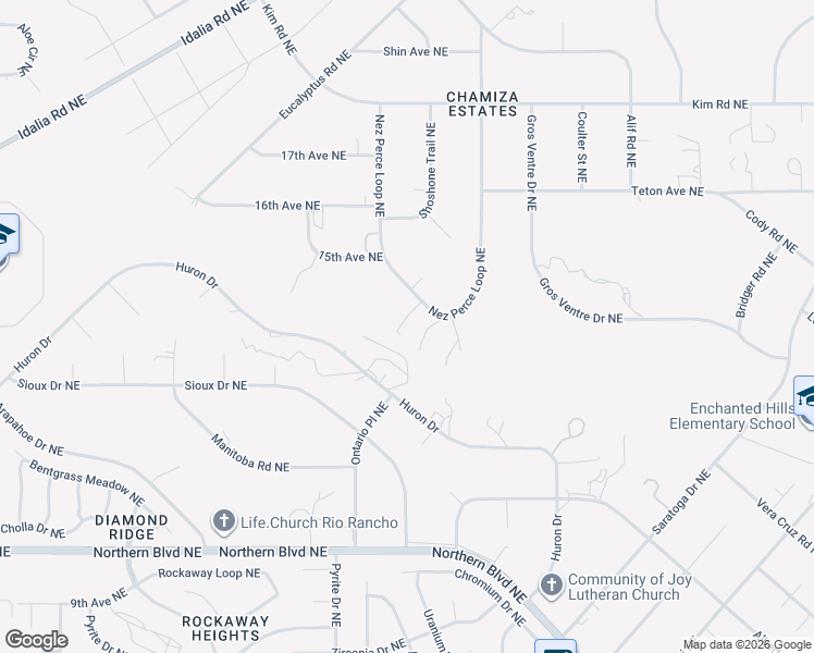 map of restaurants, bars, coffee shops, grocery stores, and more near 1460 Nez Perce Loop Northeast in Rio Rancho