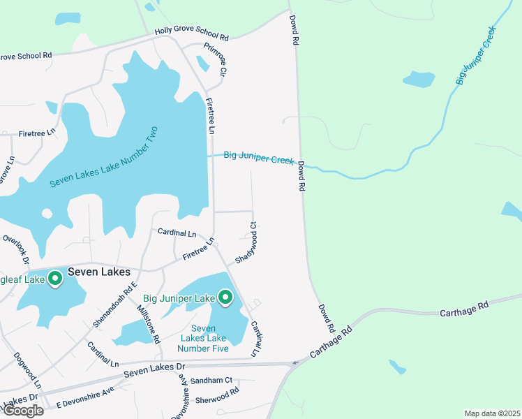 map of restaurants, bars, coffee shops, grocery stores, and more near 130 Shadywood Court in Seven Lakes