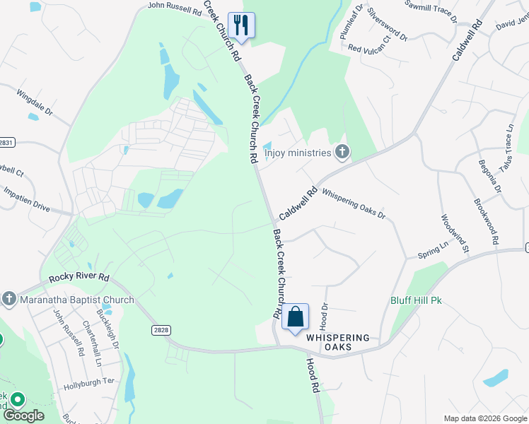 map of restaurants, bars, coffee shops, grocery stores, and more near 4030 Back Creek Church Road in Charlotte