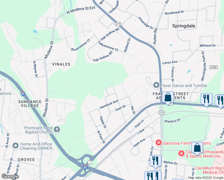 map of restaurants, bars, coffee shops, grocery stores, and more near 715 Grover Street in Gastonia
