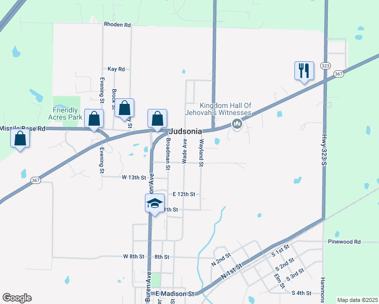map of restaurants, bars, coffee shops, grocery stores, and more near 1402 Wade Avenue in Judsonia