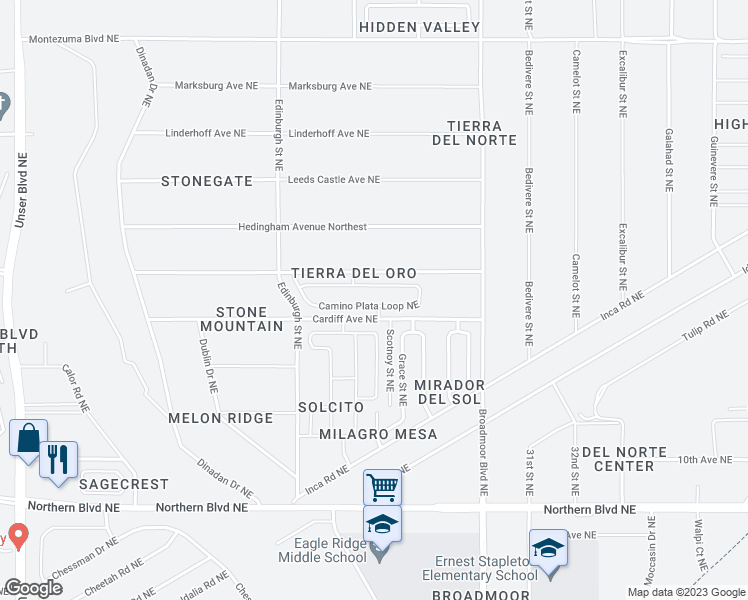 map of restaurants, bars, coffee shops, grocery stores, and more near 2594 Camino Plata Loop Northeast in Rio Rancho