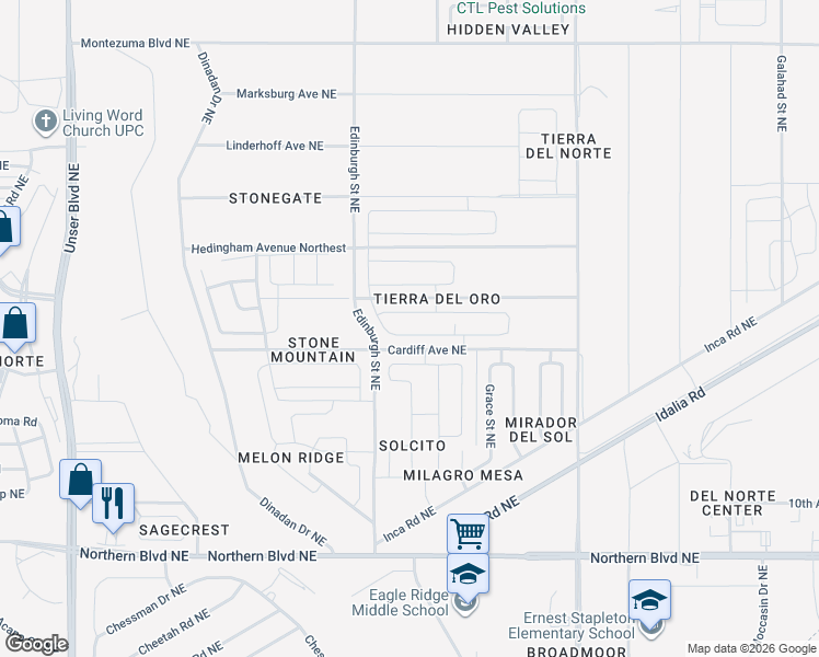 map of restaurants, bars, coffee shops, grocery stores, and more near 2213 Solara Loop Northeast in Rio Rancho