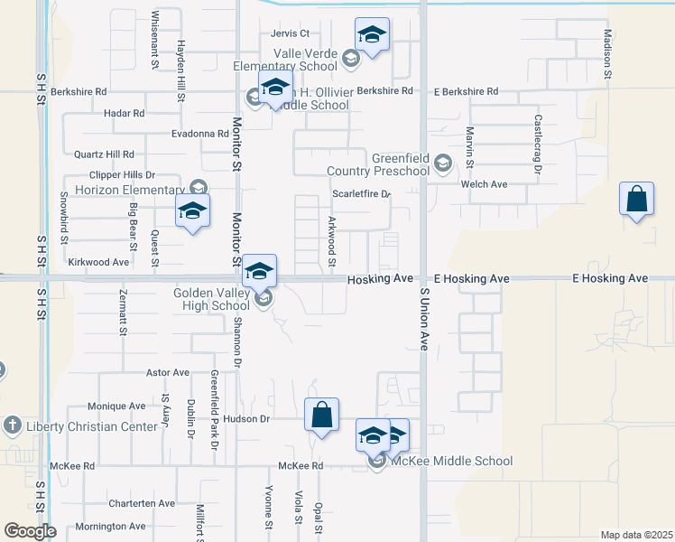 map of restaurants, bars, coffee shops, grocery stores, and more near 8014 Arkwood Street in Bakersfield