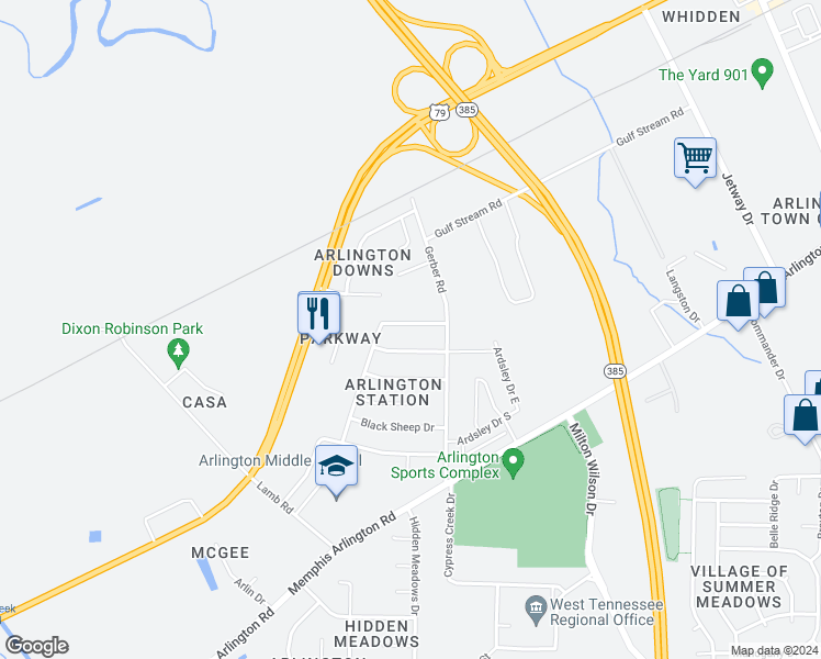 map of restaurants, bars, coffee shops, grocery stores, and more near 11215 Wolf Woods Drive in Arlington