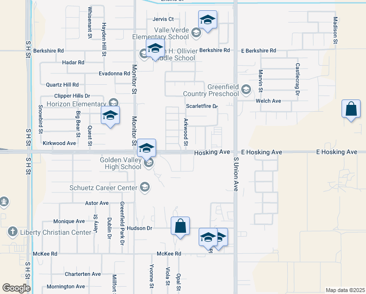 map of restaurants, bars, coffee shops, grocery stores, and more near 8014 Arkwood Street in Bakersfield