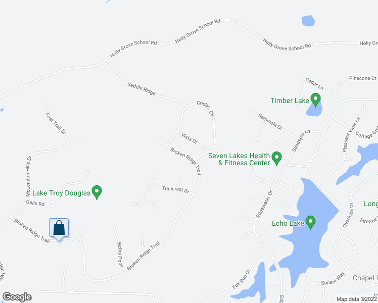 map of restaurants, bars, coffee shops, grocery stores, and more near 864 Broken Ridge Trail in Seven Lakes