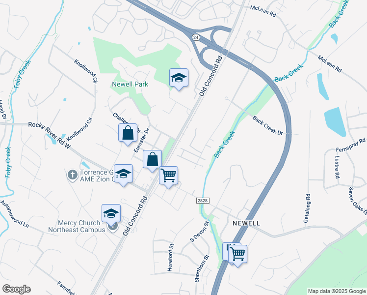 map of restaurants, bars, coffee shops, grocery stores, and more near 8401 University East Drive in Charlotte