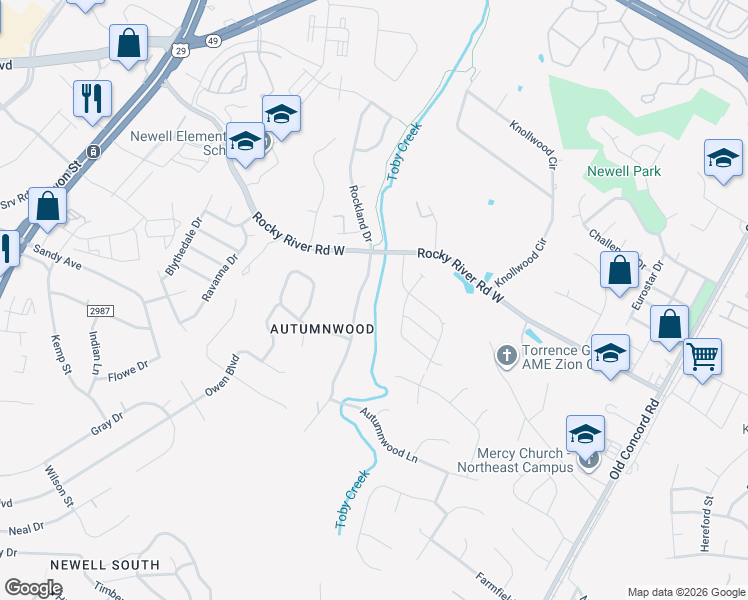 map of restaurants, bars, coffee shops, grocery stores, and more near 800 Rocky River Road West in Charlotte