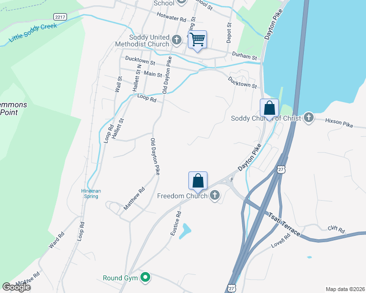 map of restaurants, bars, coffee shops, grocery stores, and more near 285 Brumlow Hollow Rd in Soddy-Daisy