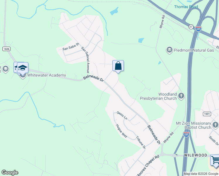 map of restaurants, bars, coffee shops, grocery stores, and more near 2430 Belmeade Drive in Charlotte