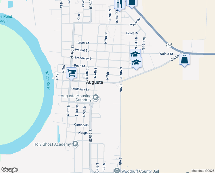 map of restaurants, bars, coffee shops, grocery stores, and more near 700 Main Street in Augusta