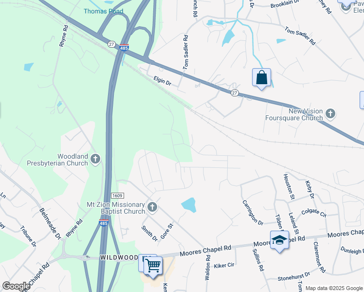 map of restaurants, bars, coffee shops, grocery stores, and more near 8501 Deerwood Road in Charlotte