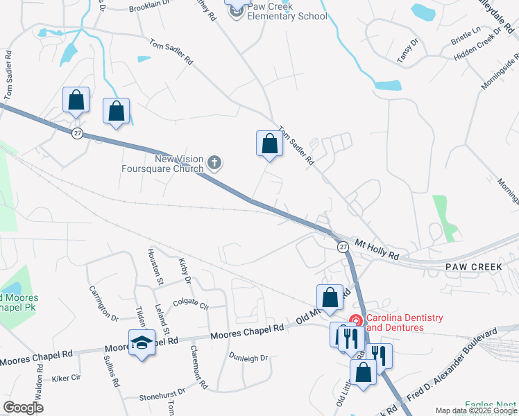 map of restaurants, bars, coffee shops, grocery stores, and more near 8141 Mount Holly Road in Charlotte