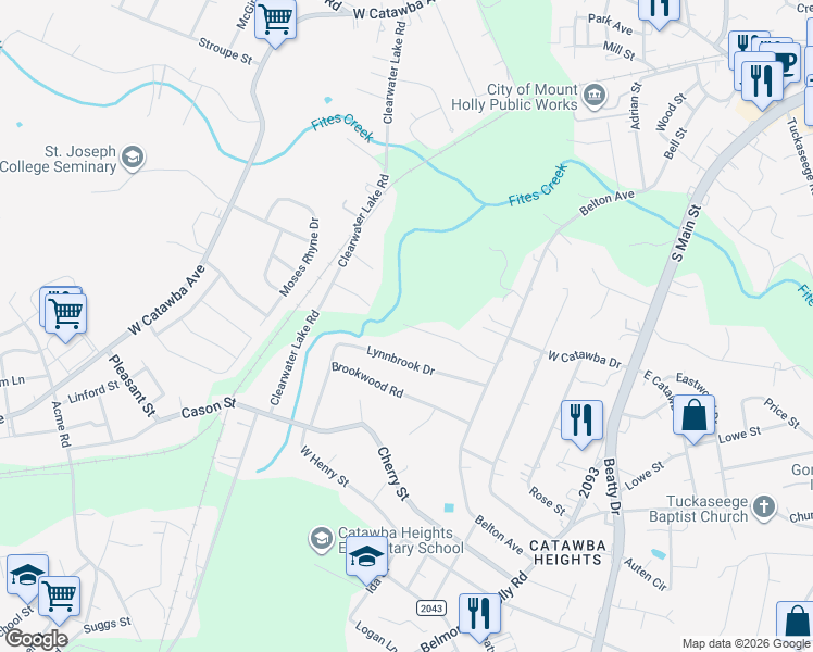 map of restaurants, bars, coffee shops, grocery stores, and more near 109 Lynnbrook Drive in Belmont