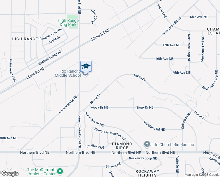 map of restaurants, bars, coffee shops, grocery stores, and more near 1404 Erie Court Northeast in Rio Rancho