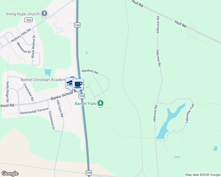 map of restaurants, bars, coffee shops, grocery stores, and more near 3805 Random Road in Kinston