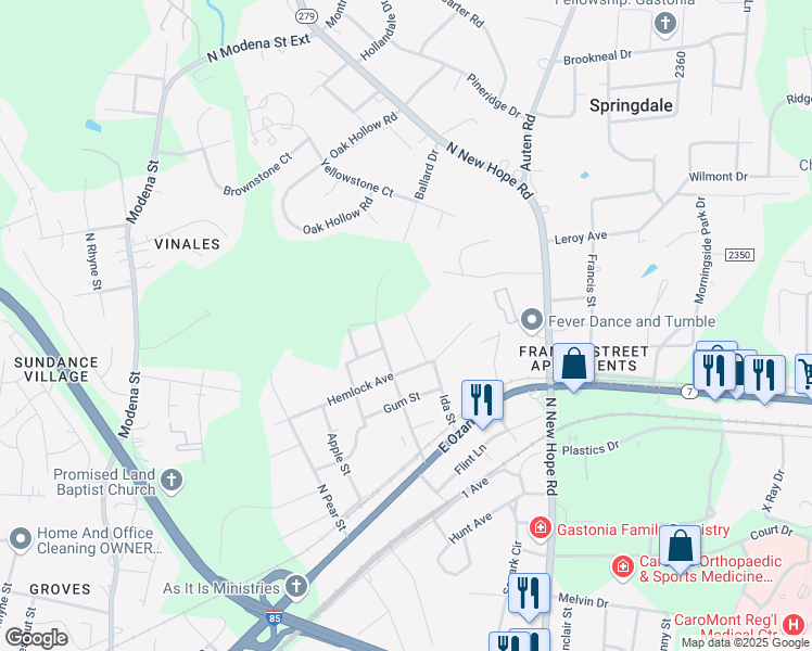 map of restaurants, bars, coffee shops, grocery stores, and more near 715 Ida Street in Gastonia