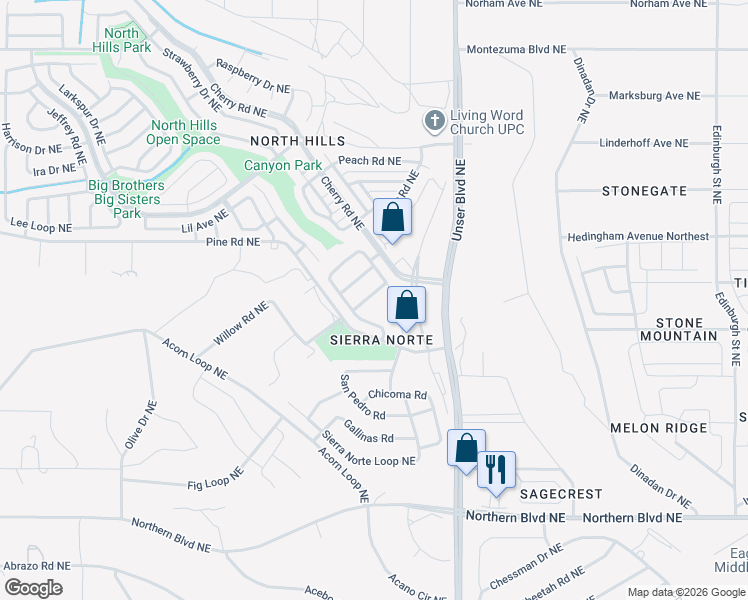 map of restaurants, bars, coffee shops, grocery stores, and more near 1602 Costilla Road in Rio Rancho