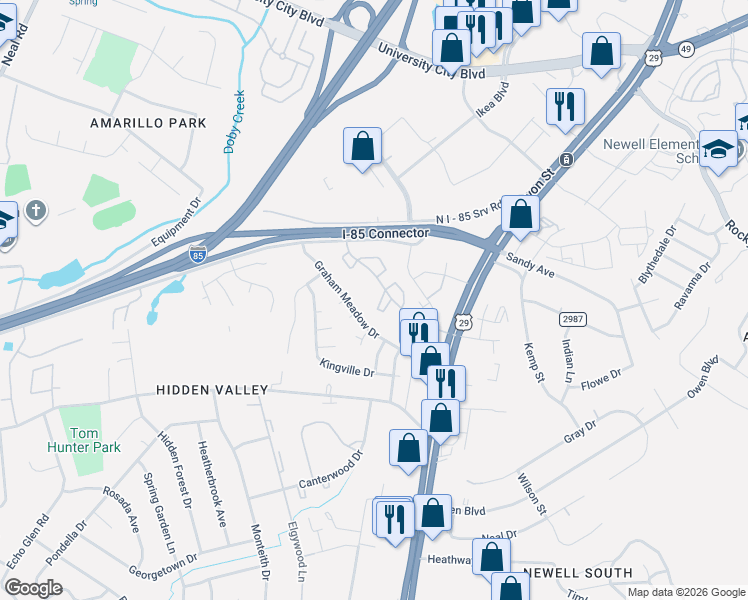 map of restaurants, bars, coffee shops, grocery stores, and more near 229 Orchard Trace Lane in Charlotte