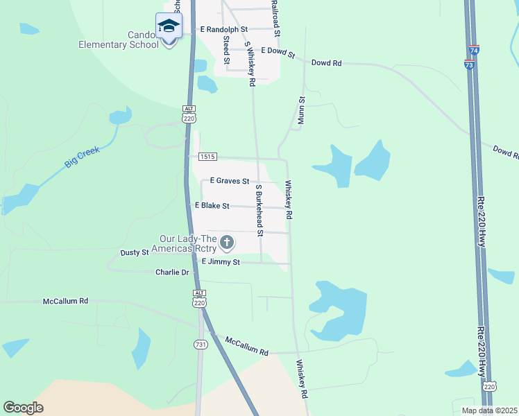 map of restaurants, bars, coffee shops, grocery stores, and more near 300 East Blake Street in Candor