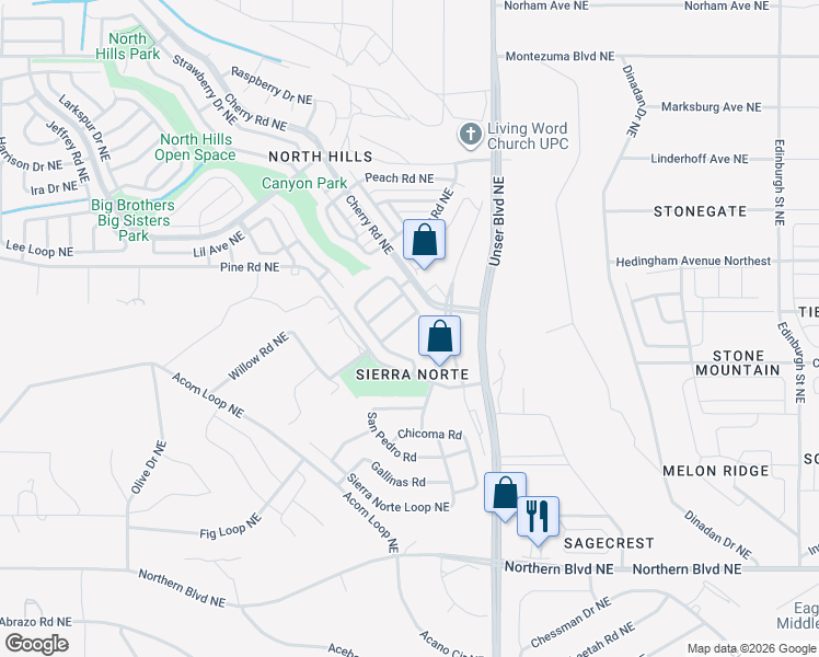 map of restaurants, bars, coffee shops, grocery stores, and more near 1626 Costilla Road in Rio Rancho