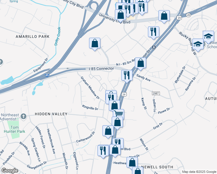 map of restaurants, bars, coffee shops, grocery stores, and more near 219 Orchard Trace Lane in Charlotte
