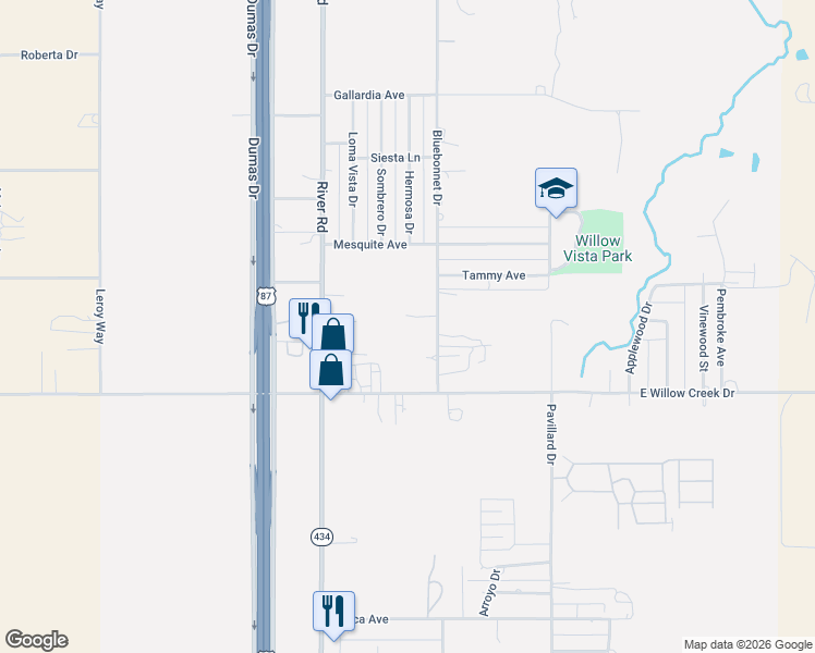 map of restaurants, bars, coffee shops, grocery stores, and more near 7125 Bluebonnet Drive in Amarillo