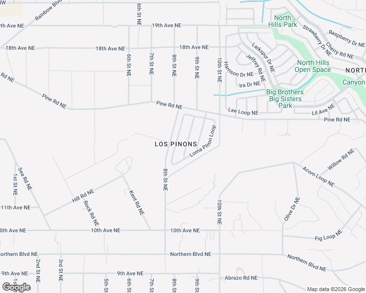map of restaurants, bars, coffee shops, grocery stores, and more near 866 Loma Pinon Loop in Rio Rancho
