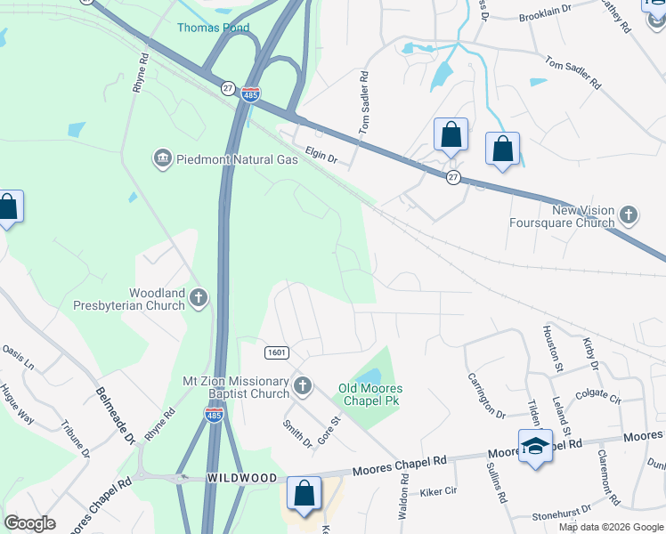 map of restaurants, bars, coffee shops, grocery stores, and more near 8501 Deerwood Road in Charlotte