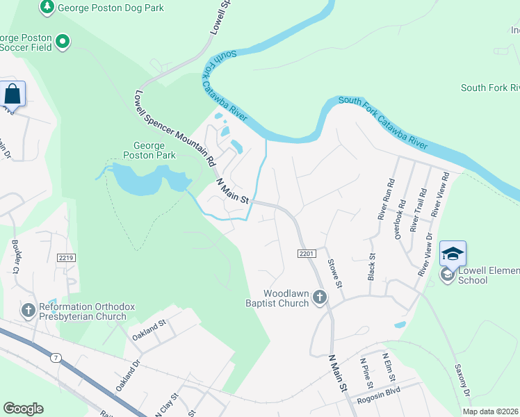 map of restaurants, bars, coffee shops, grocery stores, and more near 1111 Hunter Paige Court in Lowell