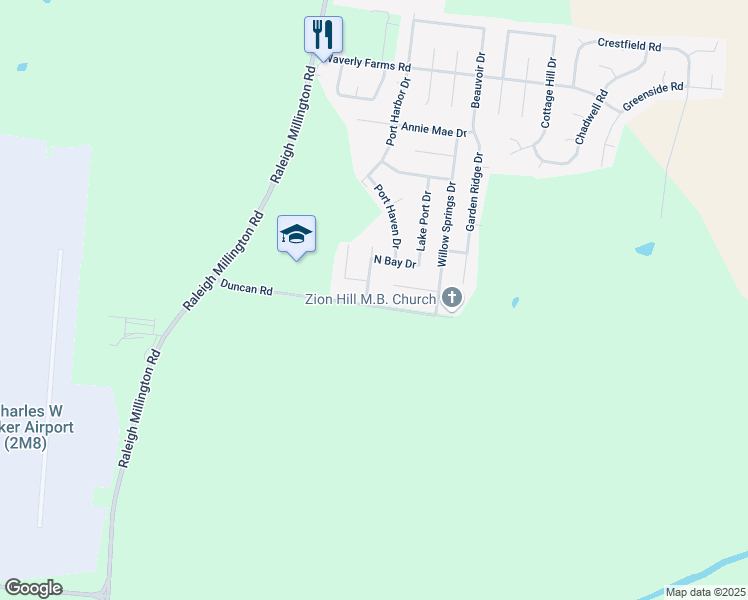 map of restaurants, bars, coffee shops, grocery stores, and more near 4378 Duncan Road in Millington
