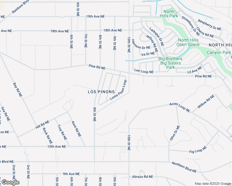 map of restaurants, bars, coffee shops, grocery stores, and more near 1440 Blue Spruce Drive in Rio Rancho