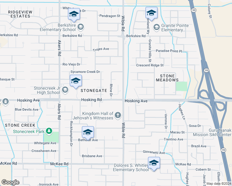 map of restaurants, bars, coffee shops, grocery stores, and more near 7925 Tigris Drive in Bakersfield