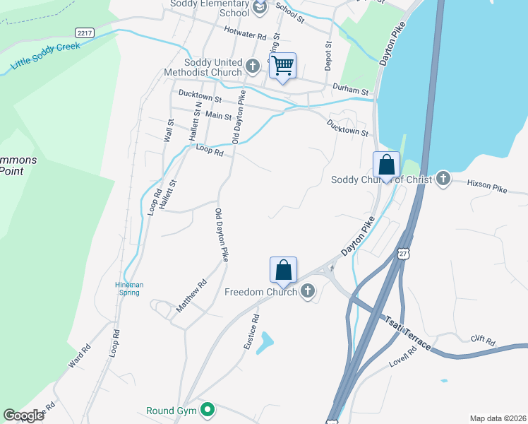 map of restaurants, bars, coffee shops, grocery stores, and more near 285 Brumlow Hollow Road in Soddy-Daisy