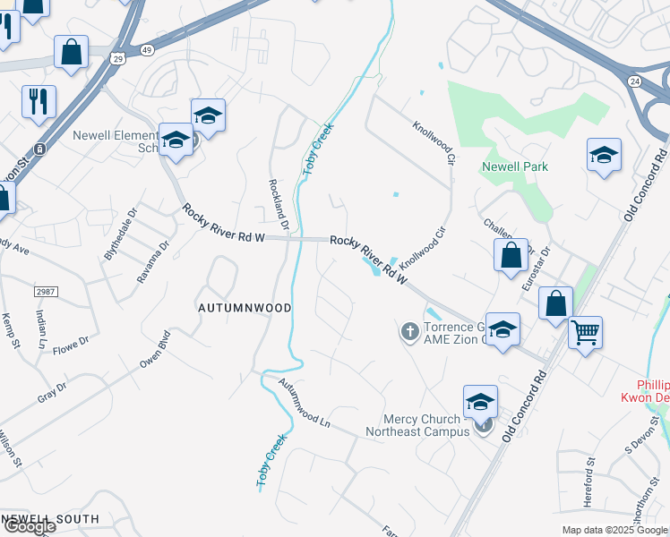 map of restaurants, bars, coffee shops, grocery stores, and more near 912 Rocky River Rd W in Charlotte