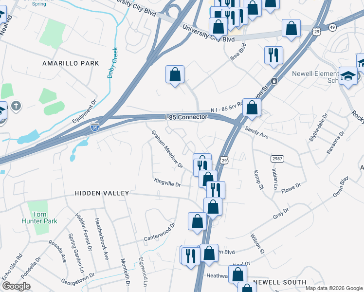 map of restaurants, bars, coffee shops, grocery stores, and more near 229 Orchard Trace Lane in Charlotte