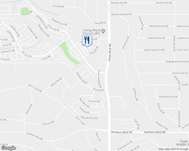 map of restaurants, bars, coffee shops, grocery stores, and more near 1548 Penasco Road Northeast in Rio Rancho